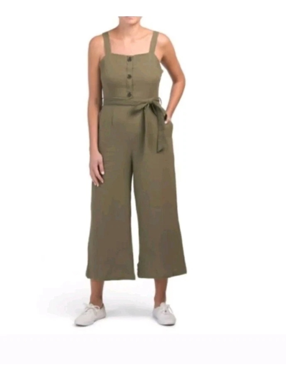 Rachel Zoe Sleeveless Olive Wide-Leg Jumpsuit with Tie Waist Size 8